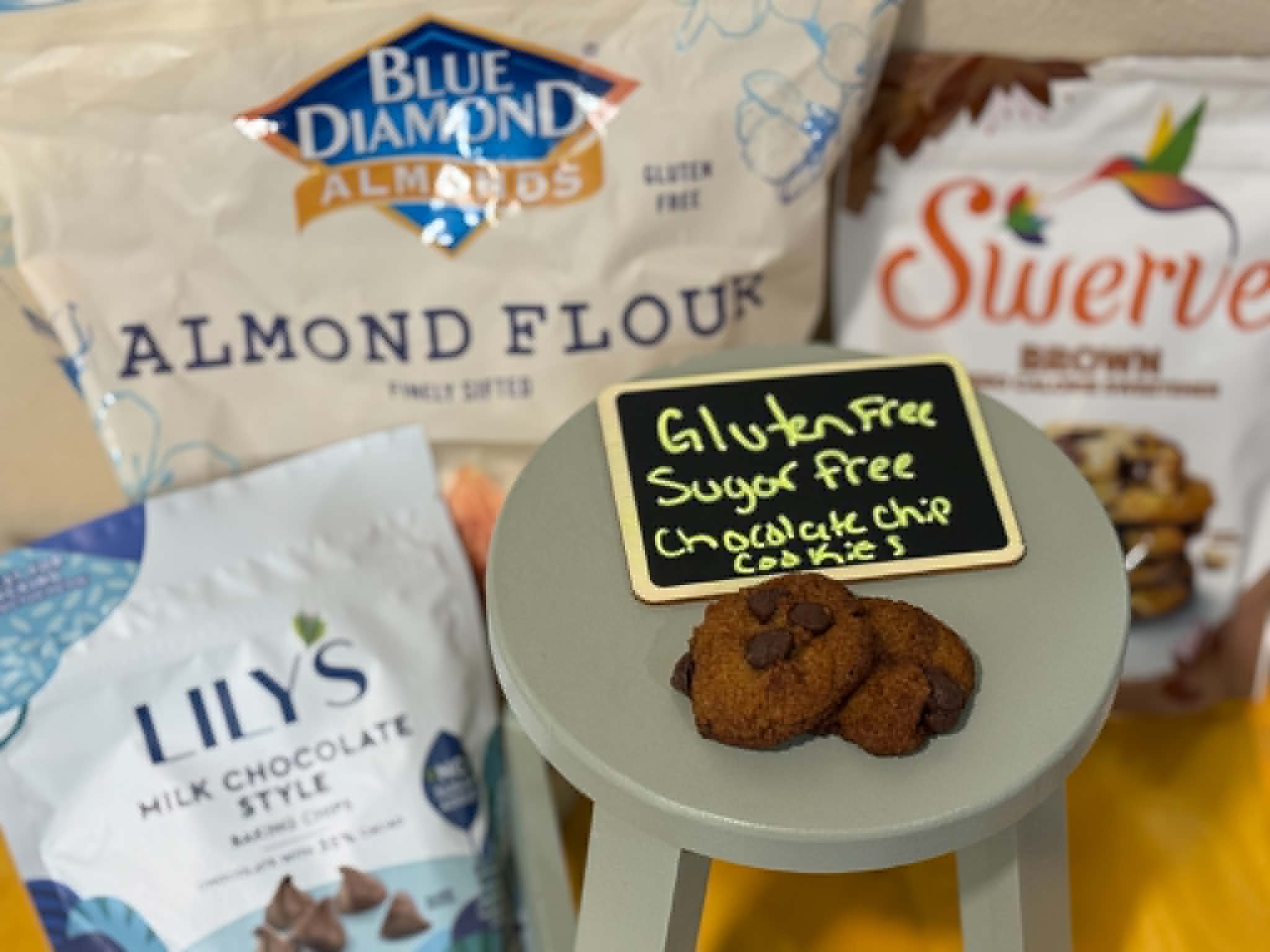 Gluten-free sugar-free chocolate chip cookies with almond flour and Lily's chocolate chips