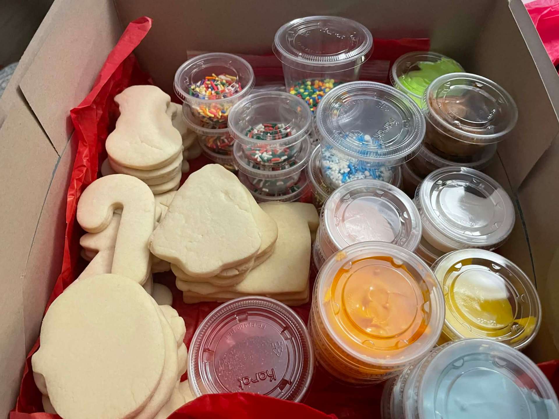 Cookie decorating kit with sprinkles and colored frosting